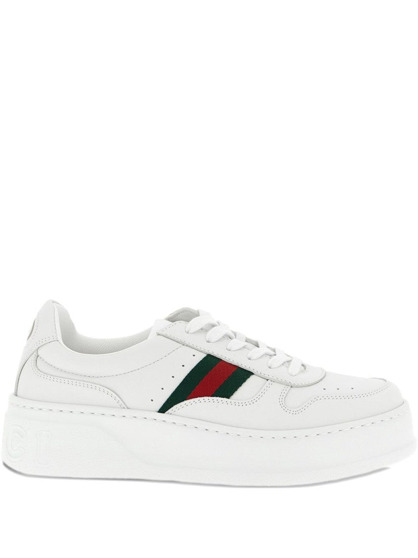 Gucci White Calfskin Leather Sneakers With Sculpted Sole