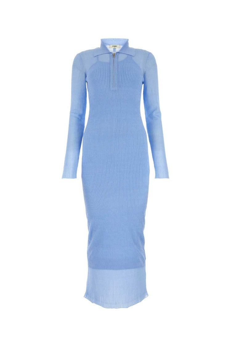 Fendi Light-Blue Silk Blend Dress