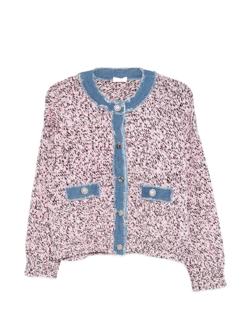 Liu Jo Pink White Striped Buttoned Sweater