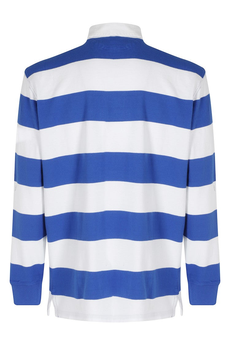 Polo Ralph Lauren Blue Striped Long Sleeve Ribbed Cuffs Cotton Rugby Polo Shirt