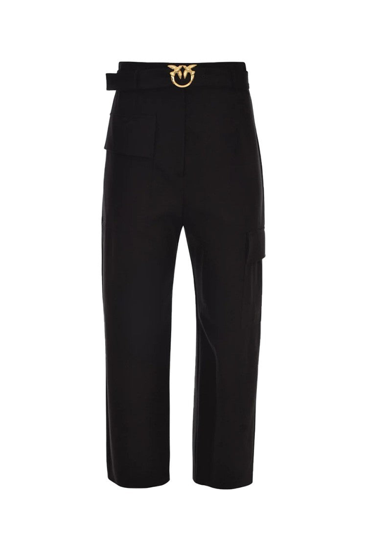 Pinko Cropped Wide-Leg Trousers High Waist Gold