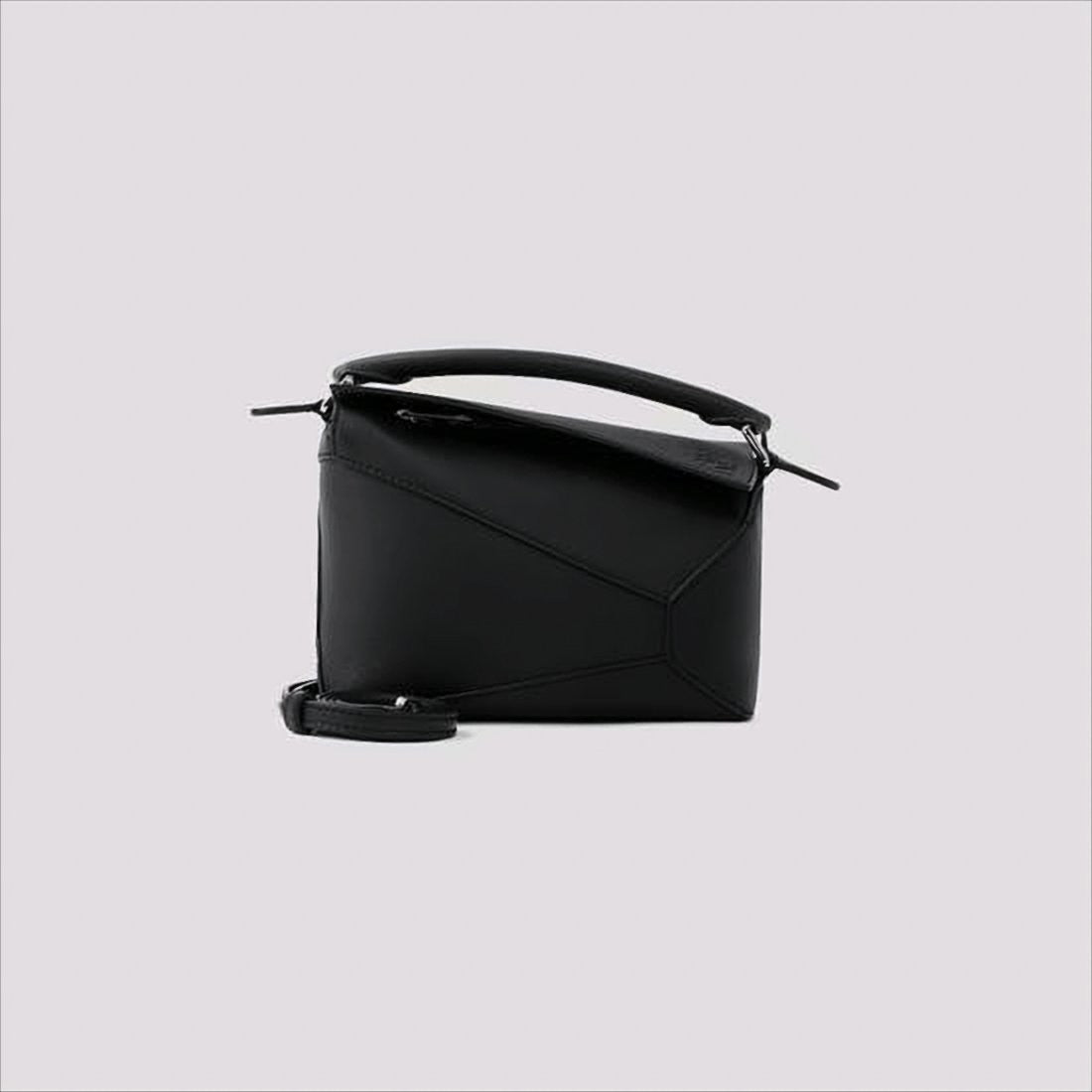Loewe Structured Black Calf Leather Tote With Detachable Strap