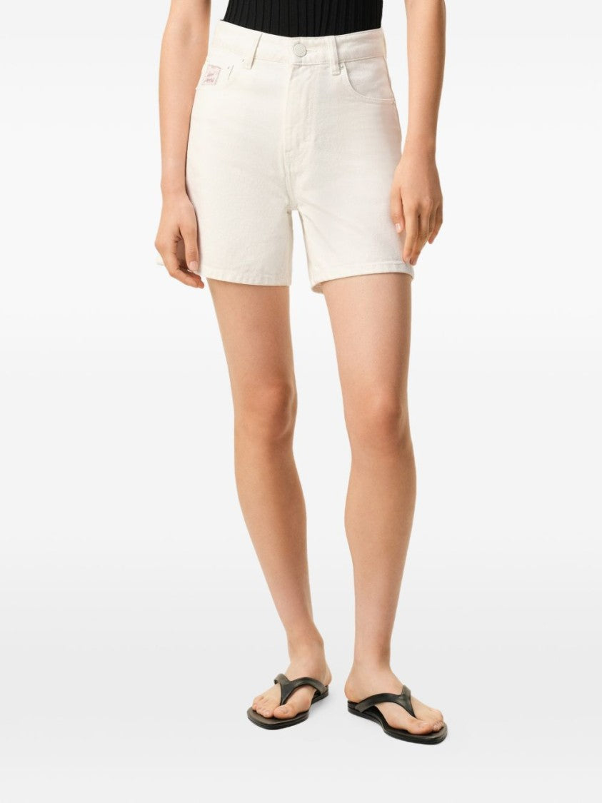 Ami Paris White Cream Denim Shorts With Tonal Topstitching And Classic Five-Pocket Design