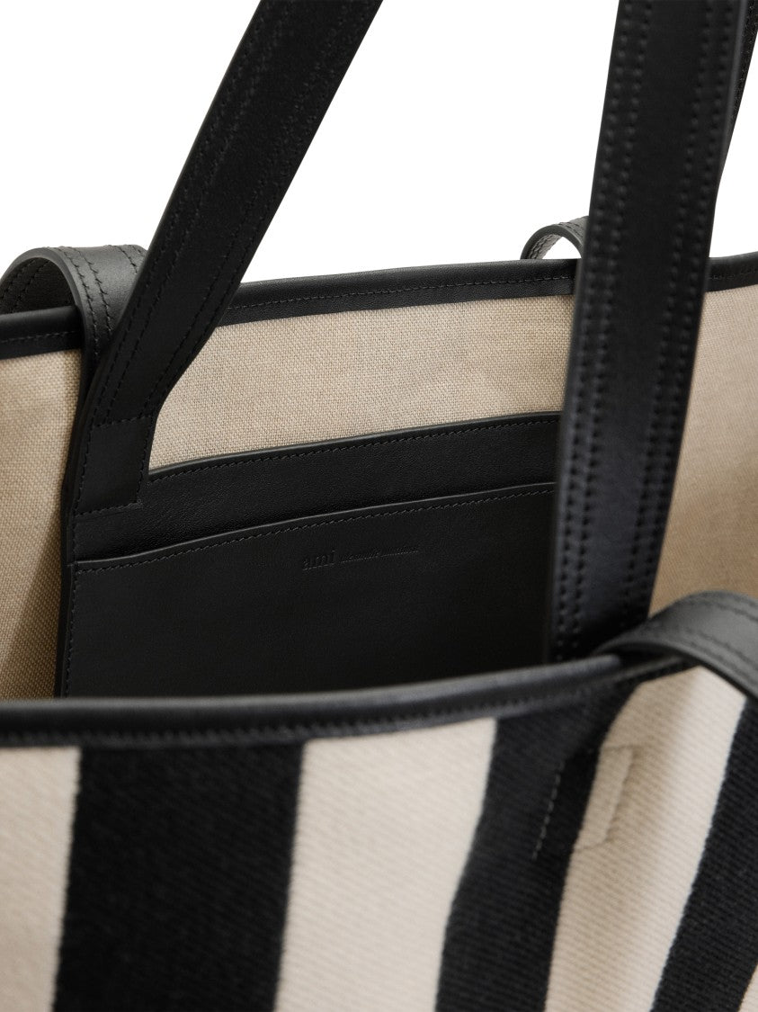 Ami Paris Spacious Striped Shopping Bag With Heart Logo
