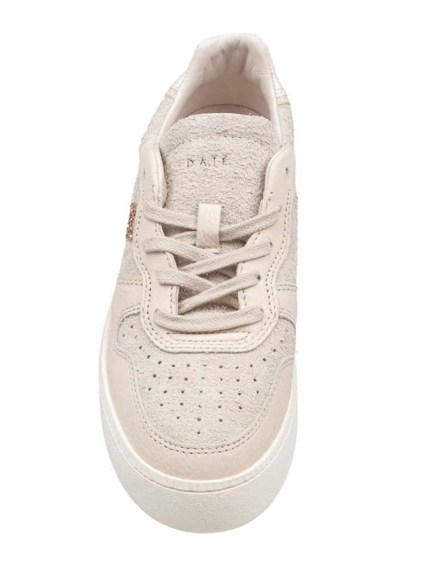 D.A.T.E D.A.T.E. Beige Leather Hairy Court Platform Sneakers