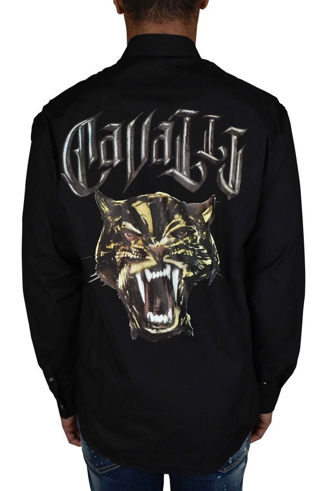 Roberto Cavalli Black Tiger Print Casual Shirt