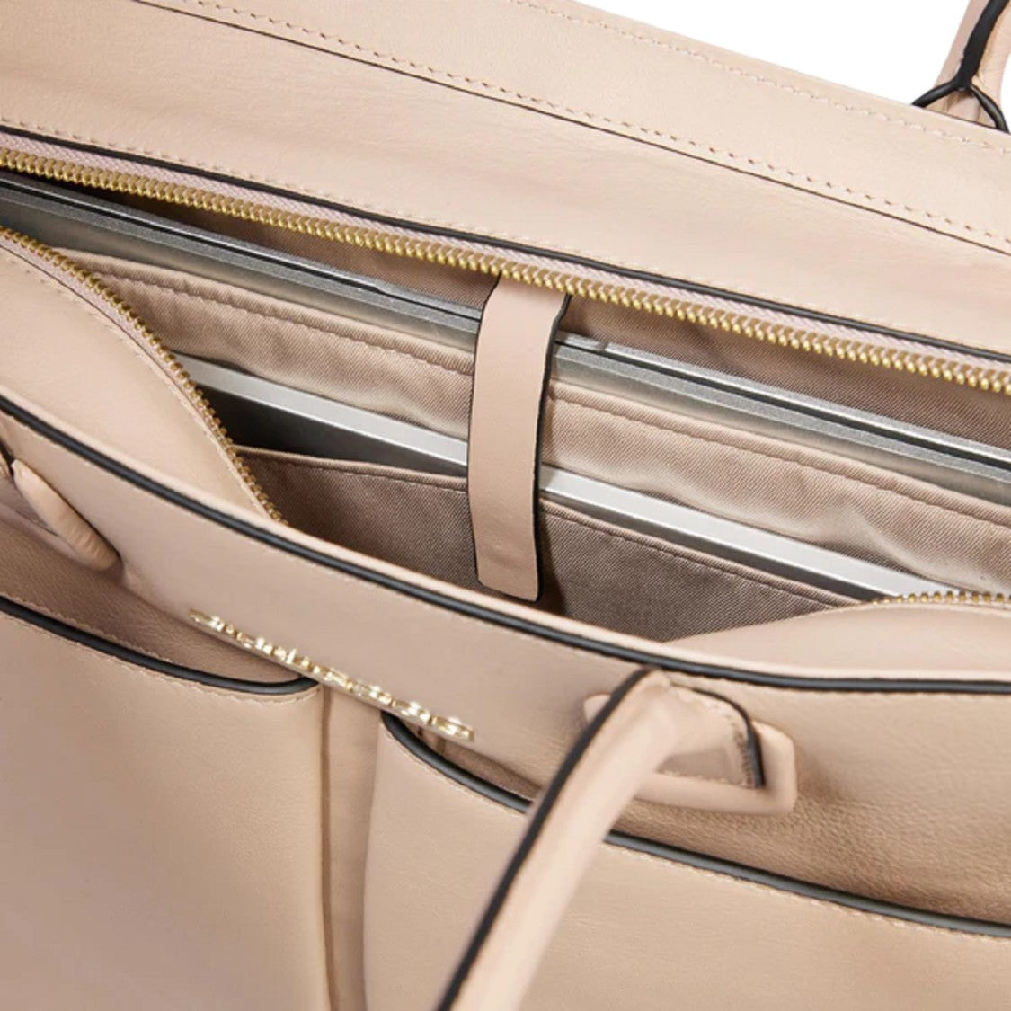 Piquadro Structured Pink Leather Tote Bag