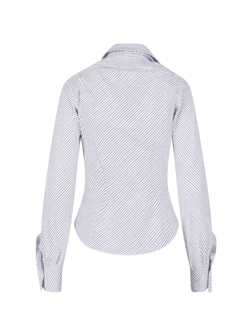 Vivienne Westwood Blue Drunken Asymmetrical Striped Cotton Shirt