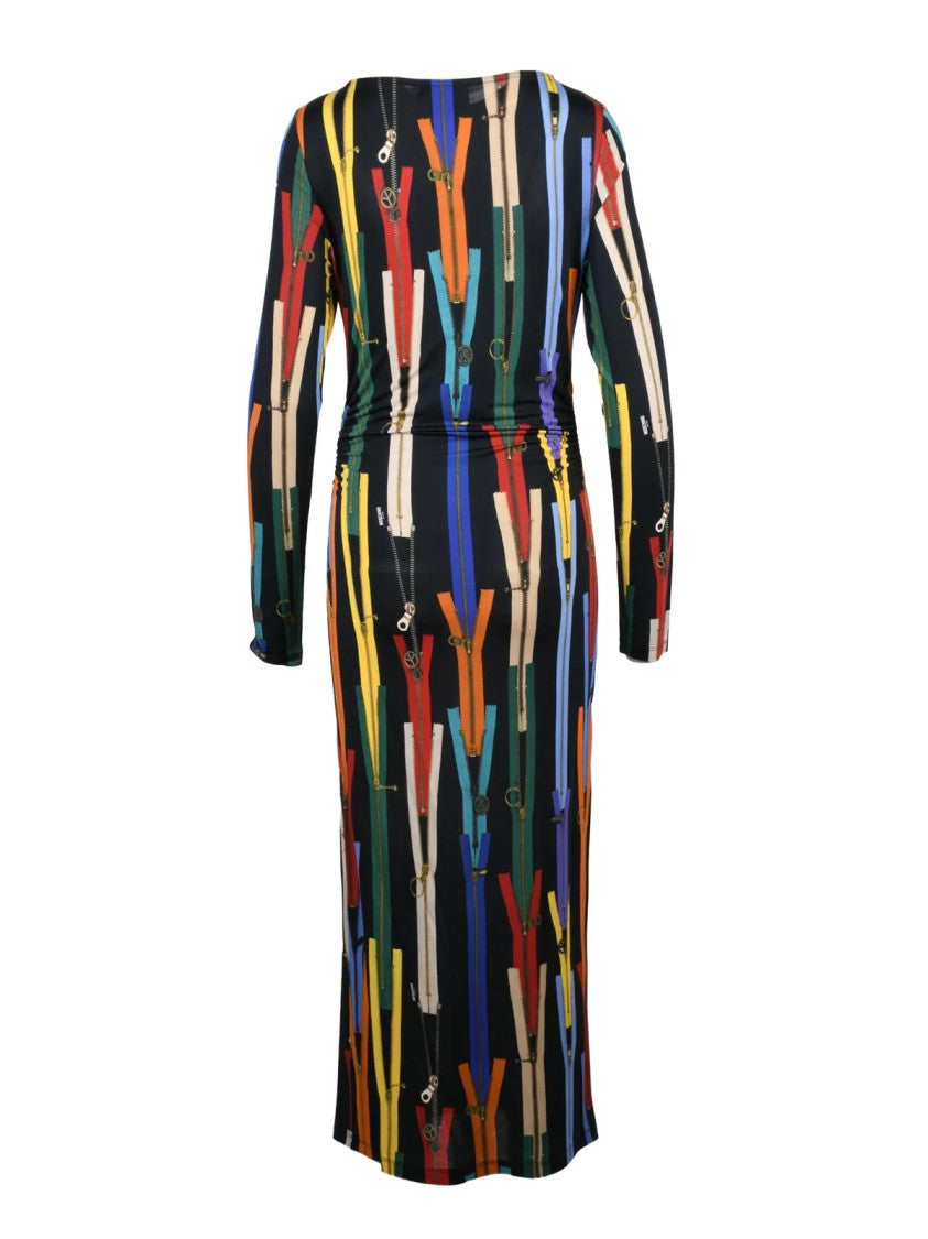Mo5ch1no Jeans Black Stretch Viscose Ruched Midi Dress