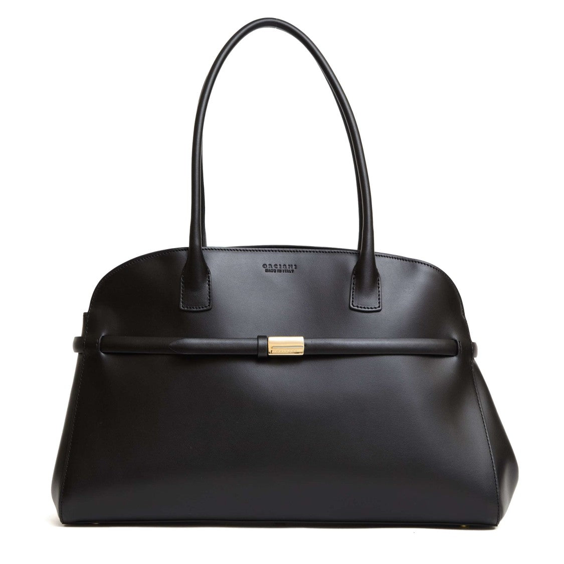 Orciani Aura Large Black Leather Handbag With Minimalist Design