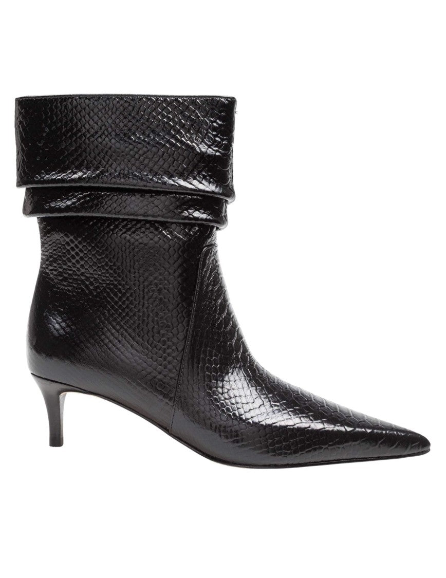 Michael Kors Black Dawn Heeled Ankle Boot In Crocodile-Print Leather