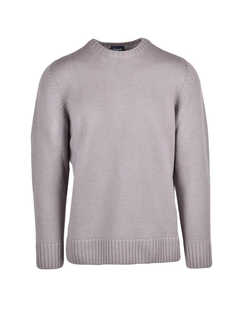 Drumohr Grey Ribbed Merino Wool Crewneck Sweater