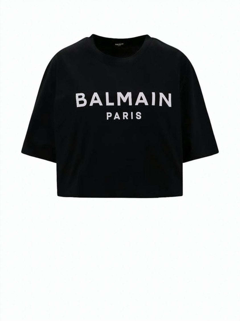 Balmain Cropped T-Shirt With Bold Logo