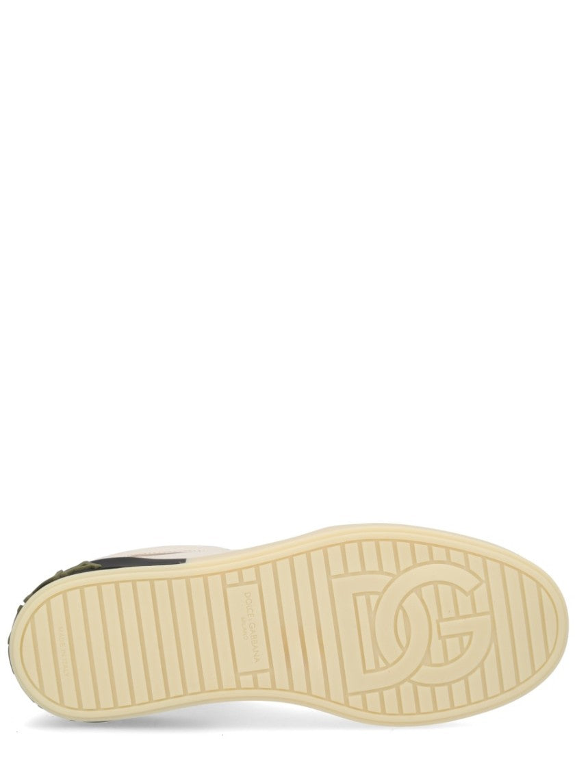 Dolce & Gabbana Neutrals Perforated Smooth Leather Contrast Sneaker