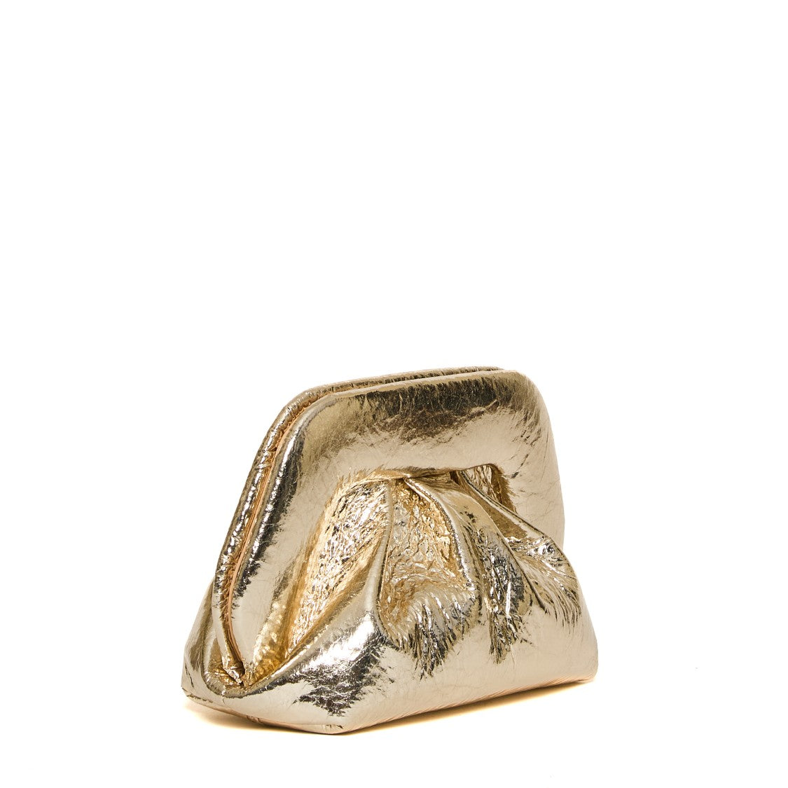 Themoirè Gold Mirror Vegan Leather Clutch With Unique Crinkled Design