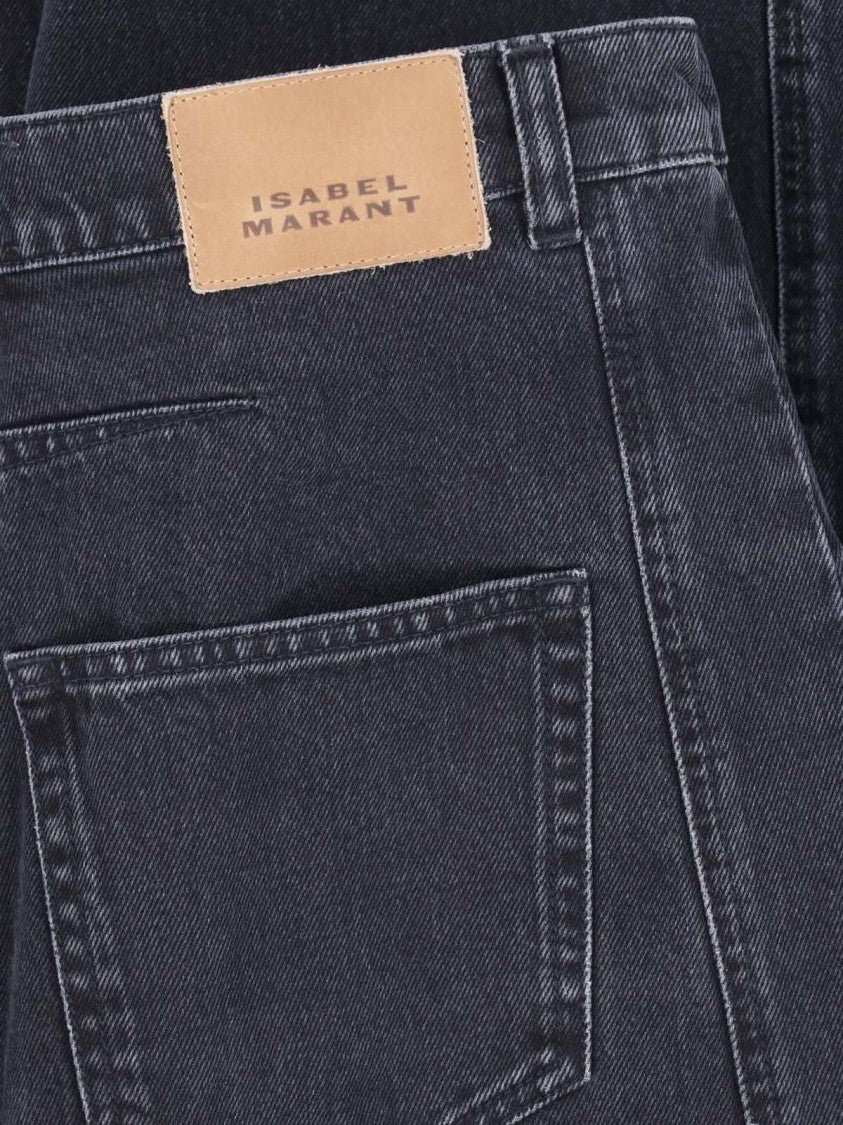 Isabel Marant Washed Black Denim Wide-Leg Jeans