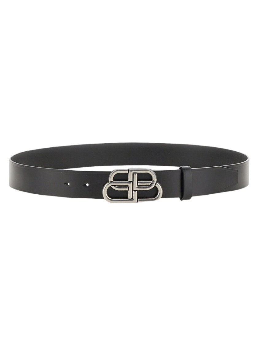 Balenciaga Black Leather Belt With Interlocking 'B' Buckle