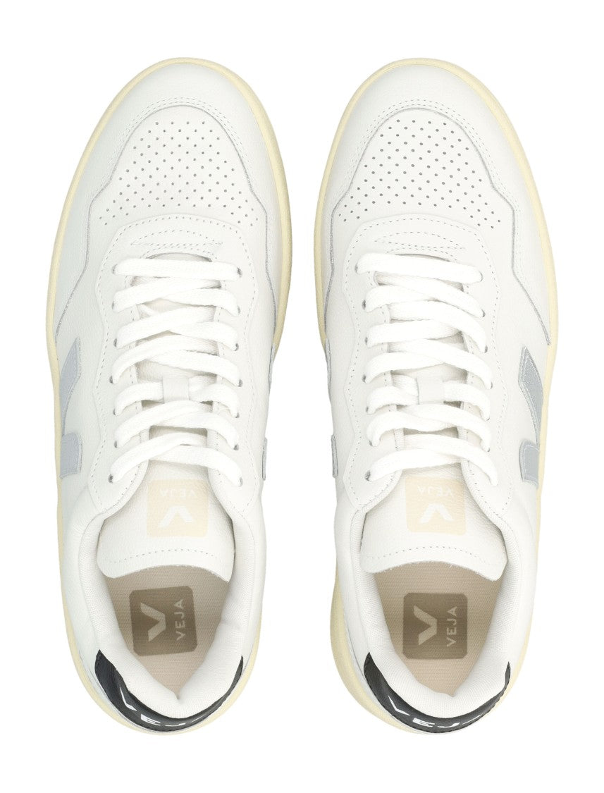 Veja V-90 White And Silver Leather Sneakers