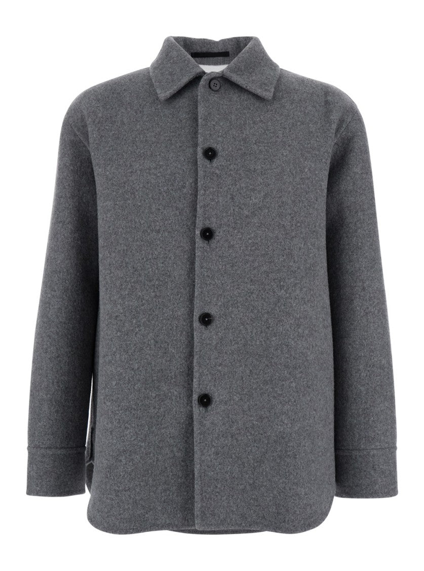 Jil Sander Button-Up Grey Virgin Wool Shirt Jacket