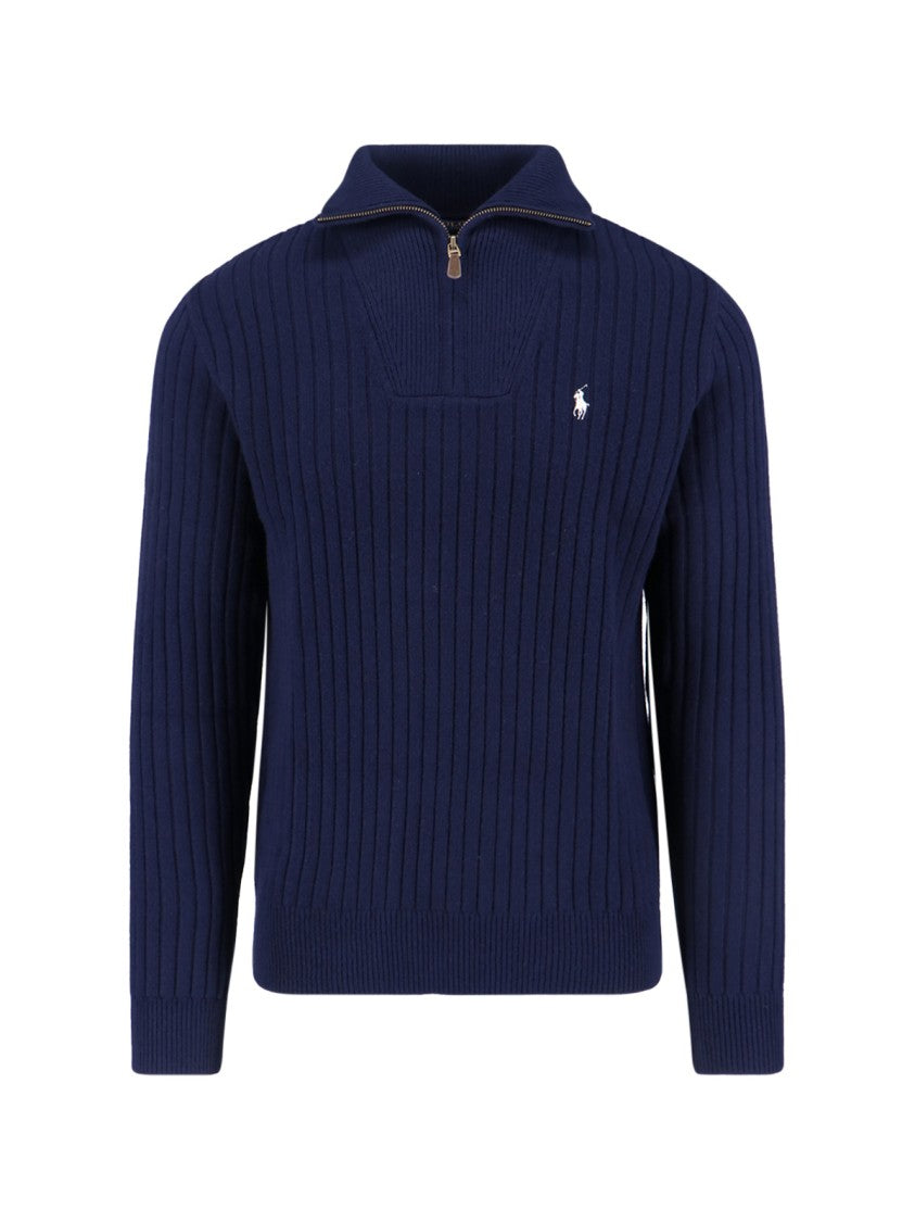 Polo Ralph Lauren Classic Ribbed Knit Sweater With Half-Zip Collar