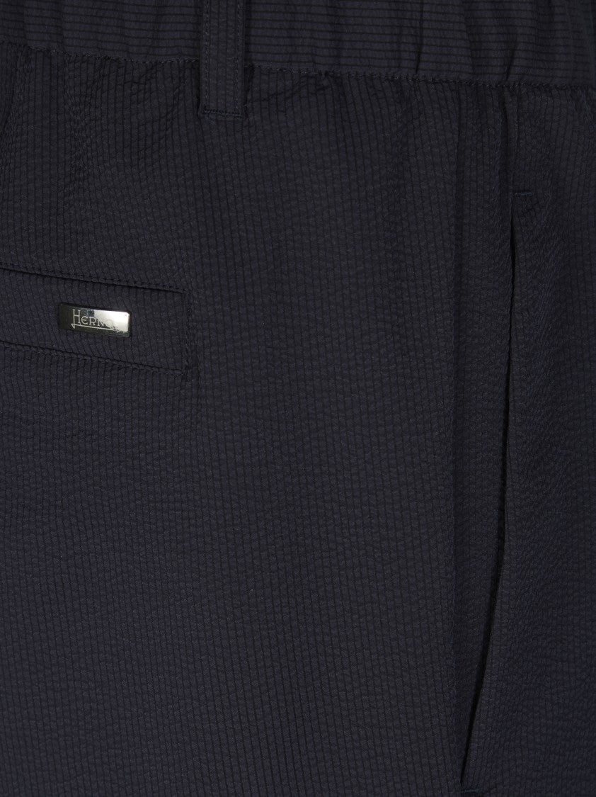 Herno Blue Technical Coulisse Textured Pattern Shorts