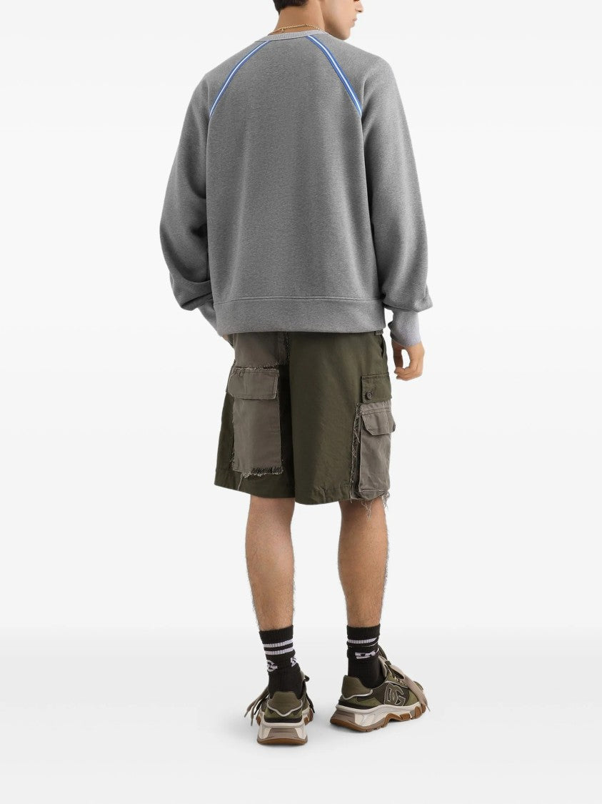 Dolce & Gabbana Grey Relaxed-Fit Blue Piping Logo Sweatshirt