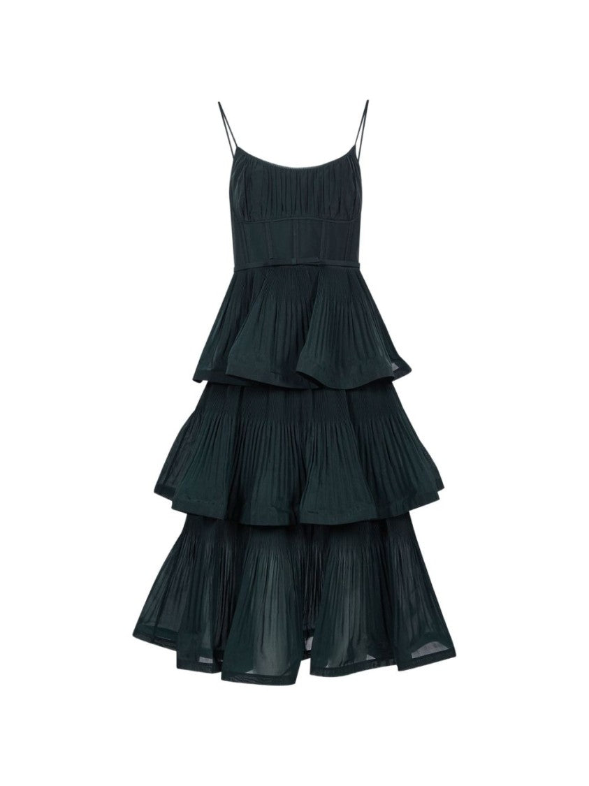 Zimmermann Tiered Pleated Spaghetti Strap Midi Dress