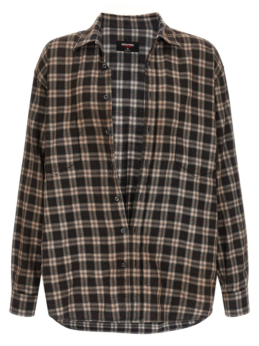 Dsquared2 All-Over Check Patterned Cotton Shirt With Removable Bandana