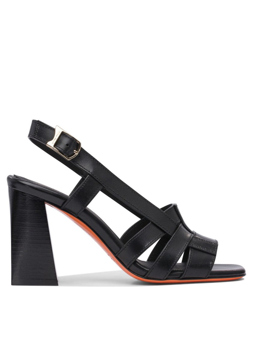 Santoni Black Block Heel Sandals