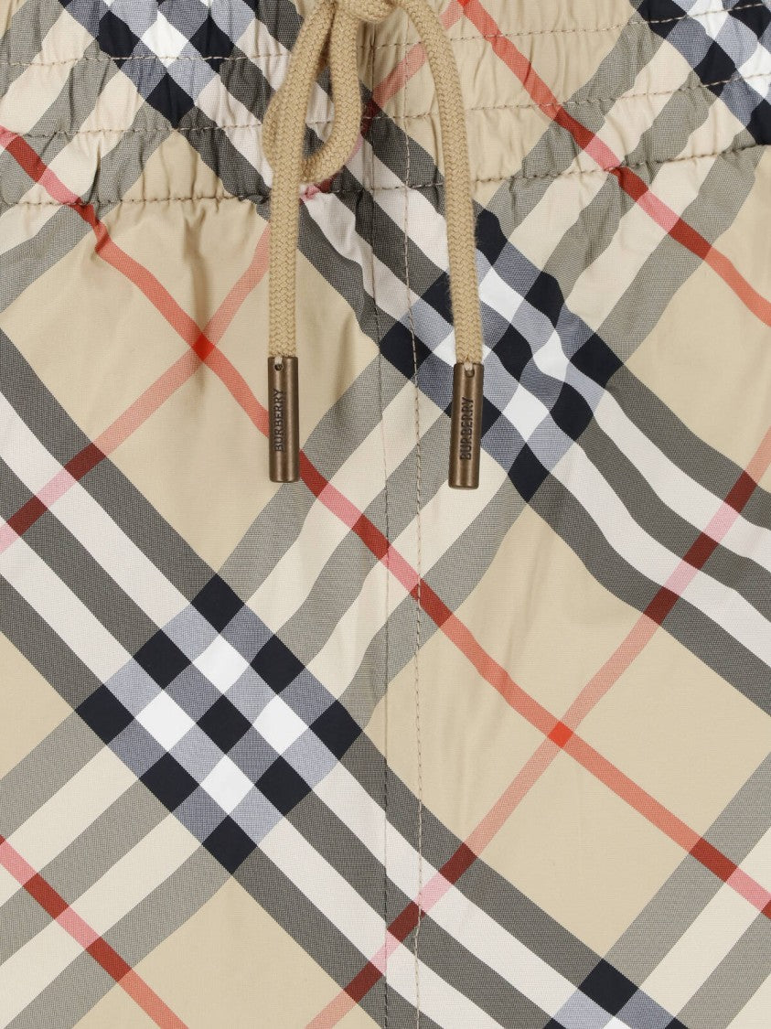Burberry Beige Check Fabric Swim Shorts