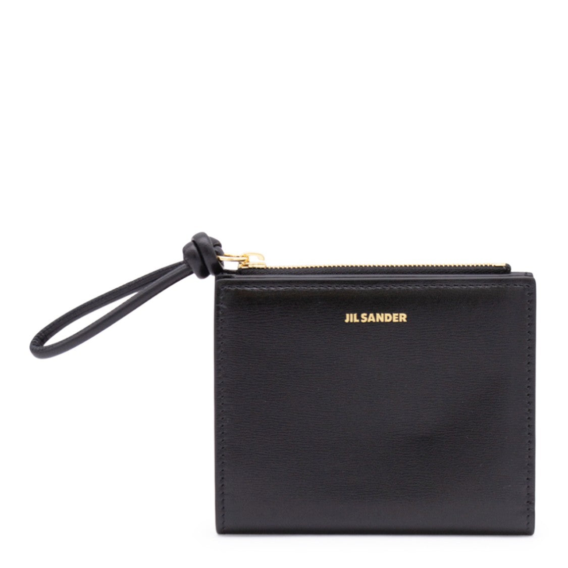 Jil Sander Compact Black Leather Wallet With Snap Closure