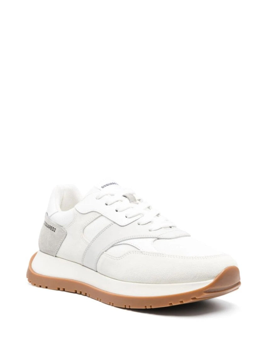 Dsquared2 White Low-Profile Suede Detailing Leather-Blend Sneakers