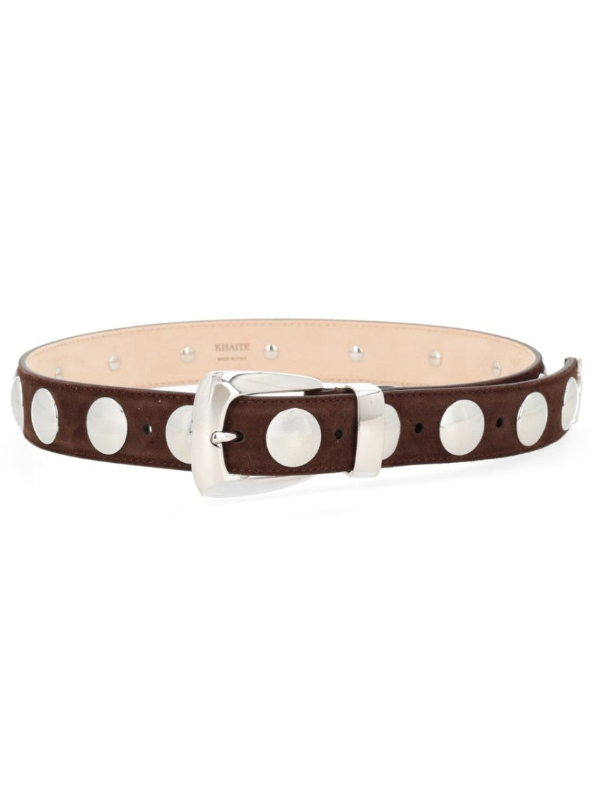 Khaite Rich Brown Benny Studded Calf Leather Belt