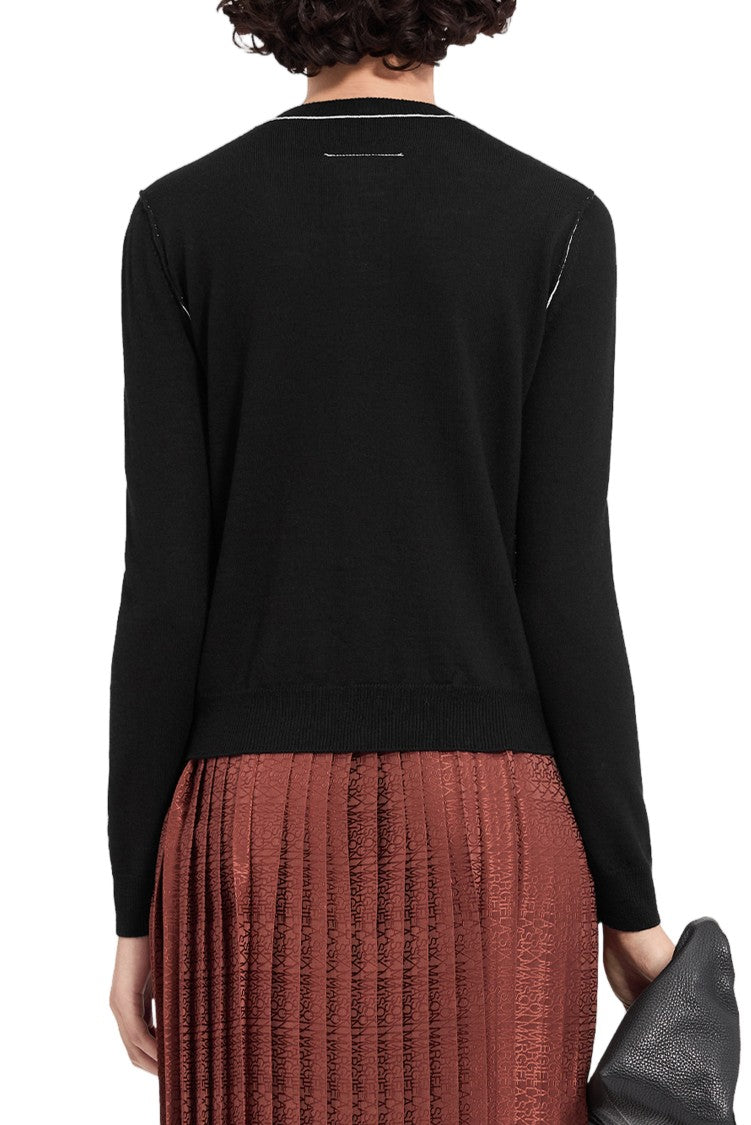 Mm6 By Maison Margiela Fitted Cardigan With Iconic Numeric Logo And Contrast Trim