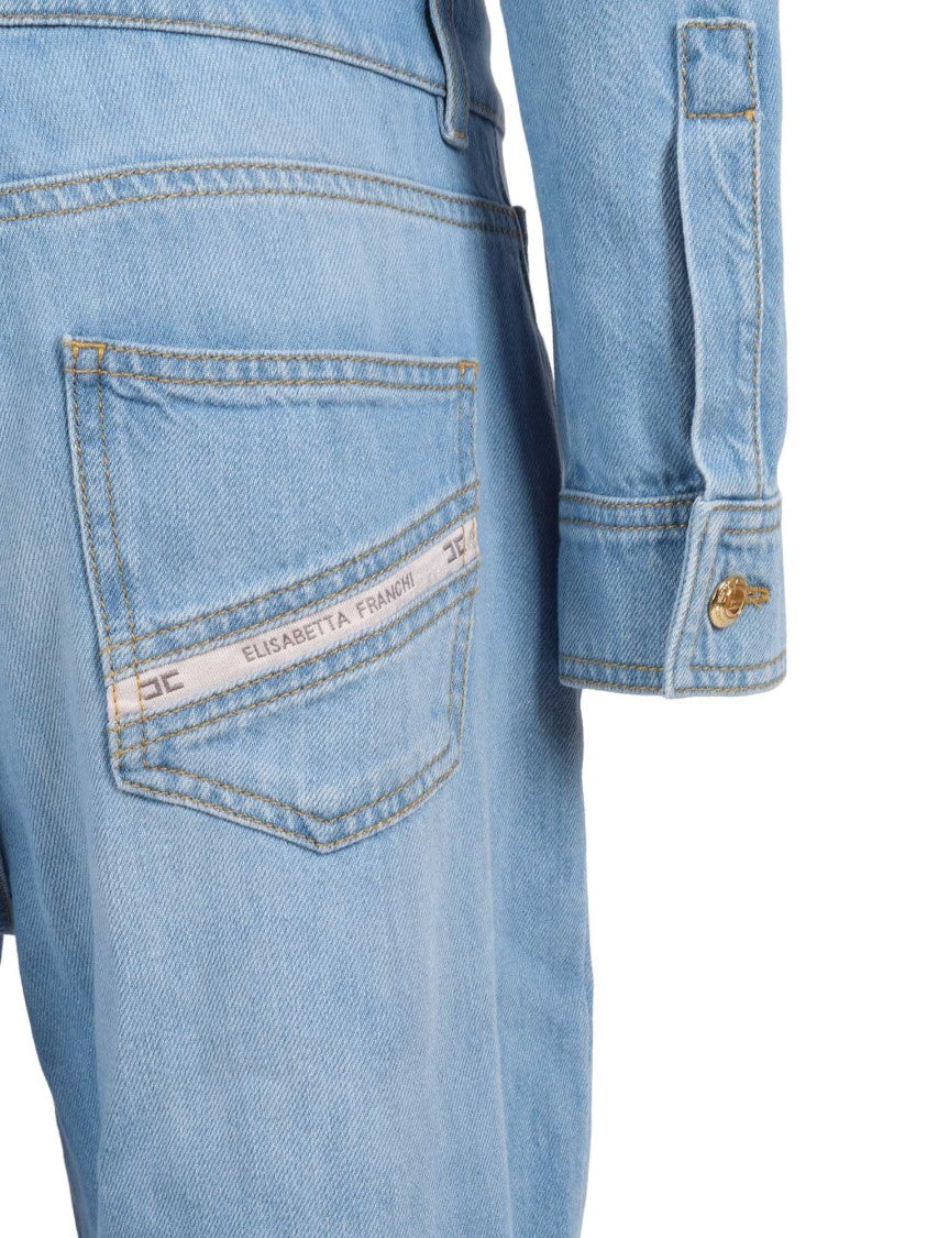 Elisabetta Franchi Light Blue Button Up Jumpsuit