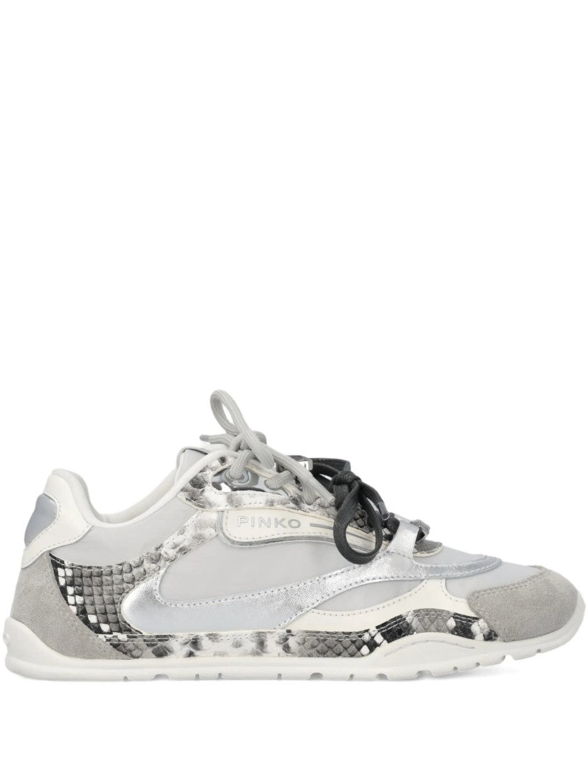 Pinko Light Grey/Silver Yulia 01 Mixed-Material Sneakers