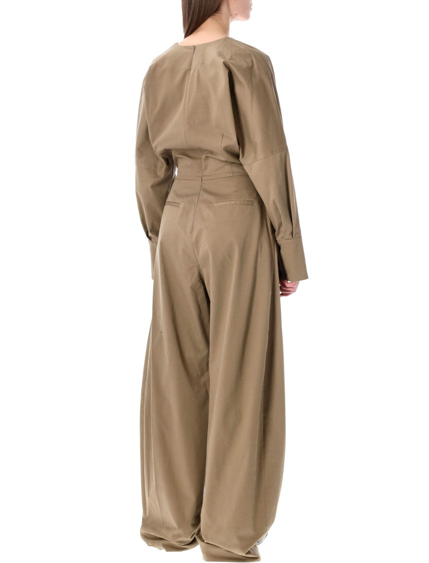The Latest Technical Cotton Deep V Wide Jumpsuit