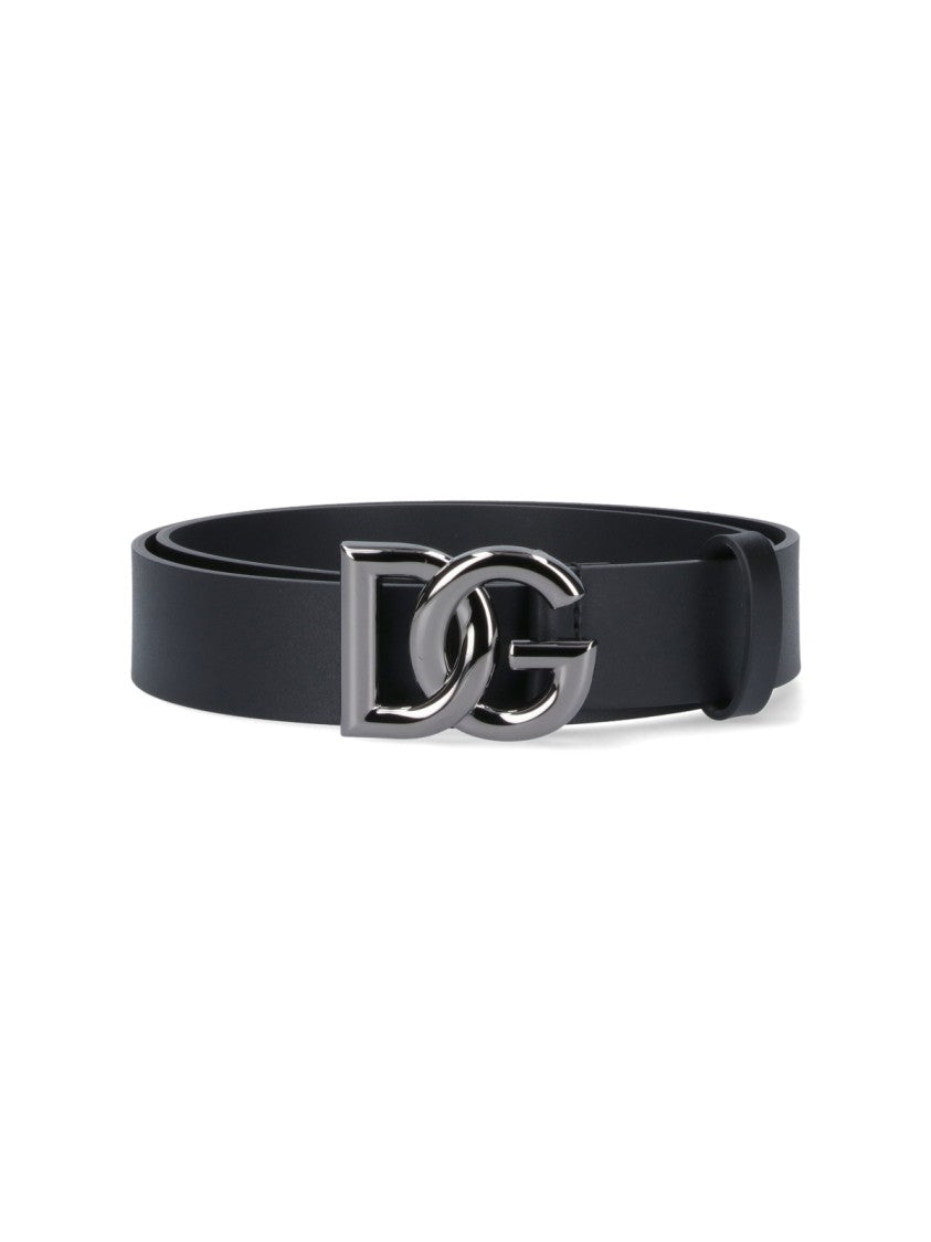 Dolce & Gabbana Black Calf Leather Logo Belt