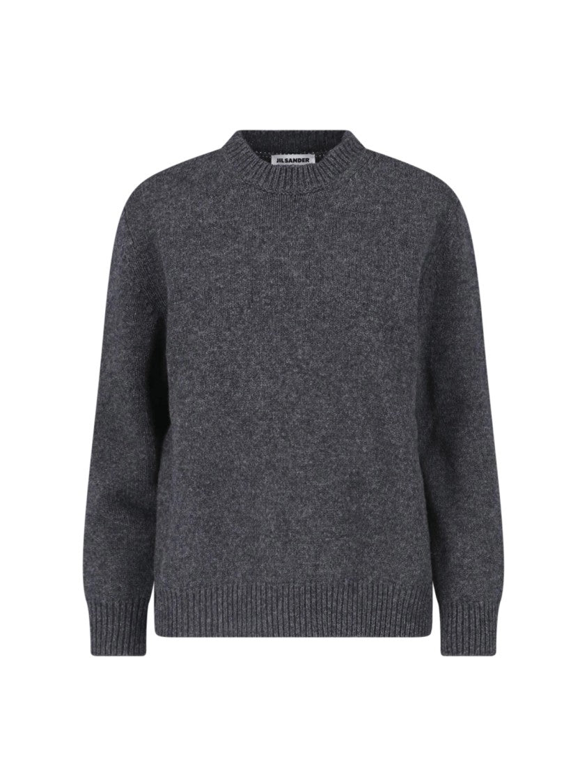 Jil Sander Textured Grey Knit Sweater With Open Slit Detail