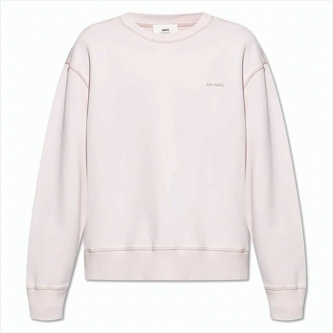 Ami Light Pink Relaxed Fit Sweatshirt With Subtle Embroidery