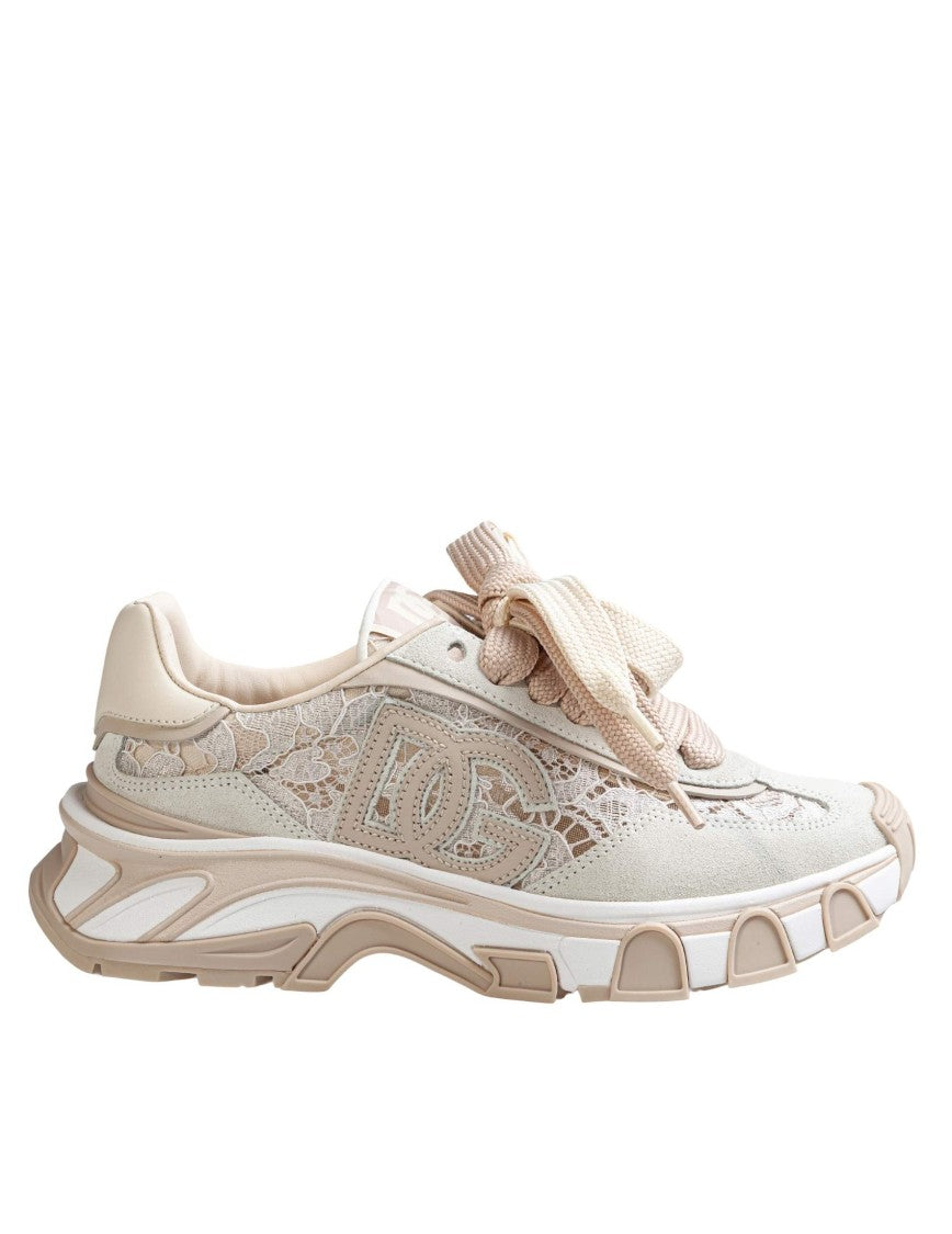 Dolce & Gabbana Cream Lace Sneakers With Sole