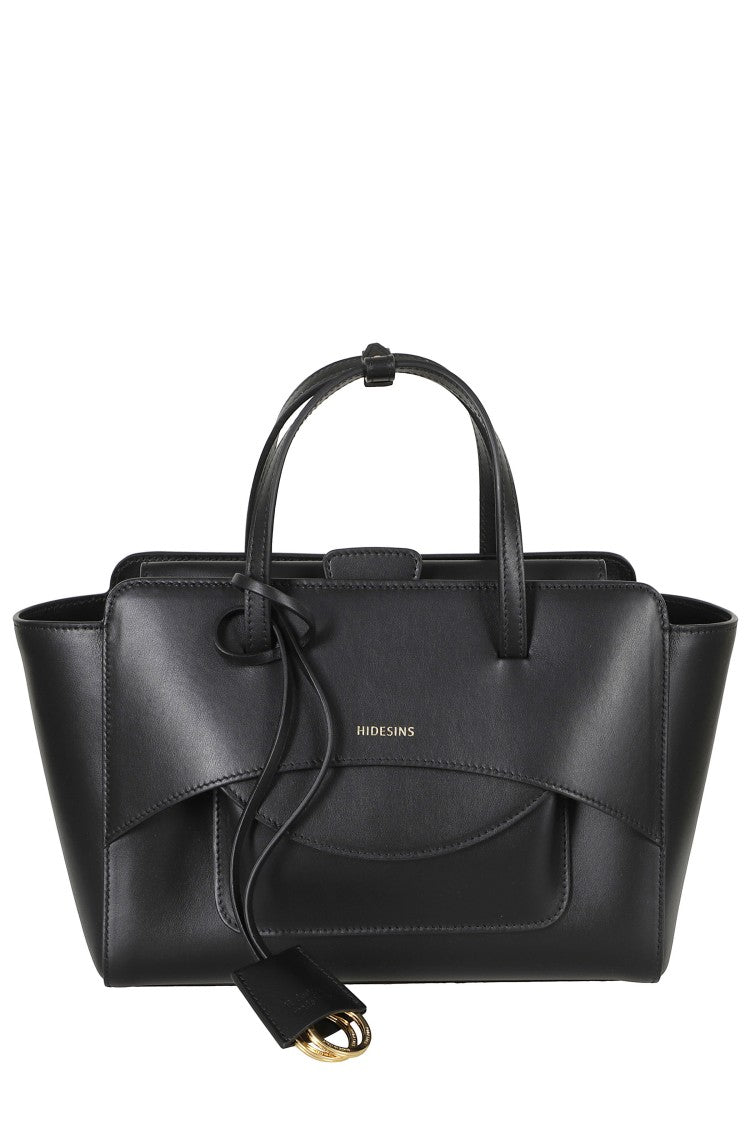 Hidesins Black Rectangular Flap M Two-Tone Leather Shoulder Bag