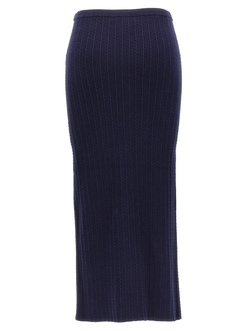 Alessandra Rich Ribbed Knit Midi Skirt With Elastic Waistband
