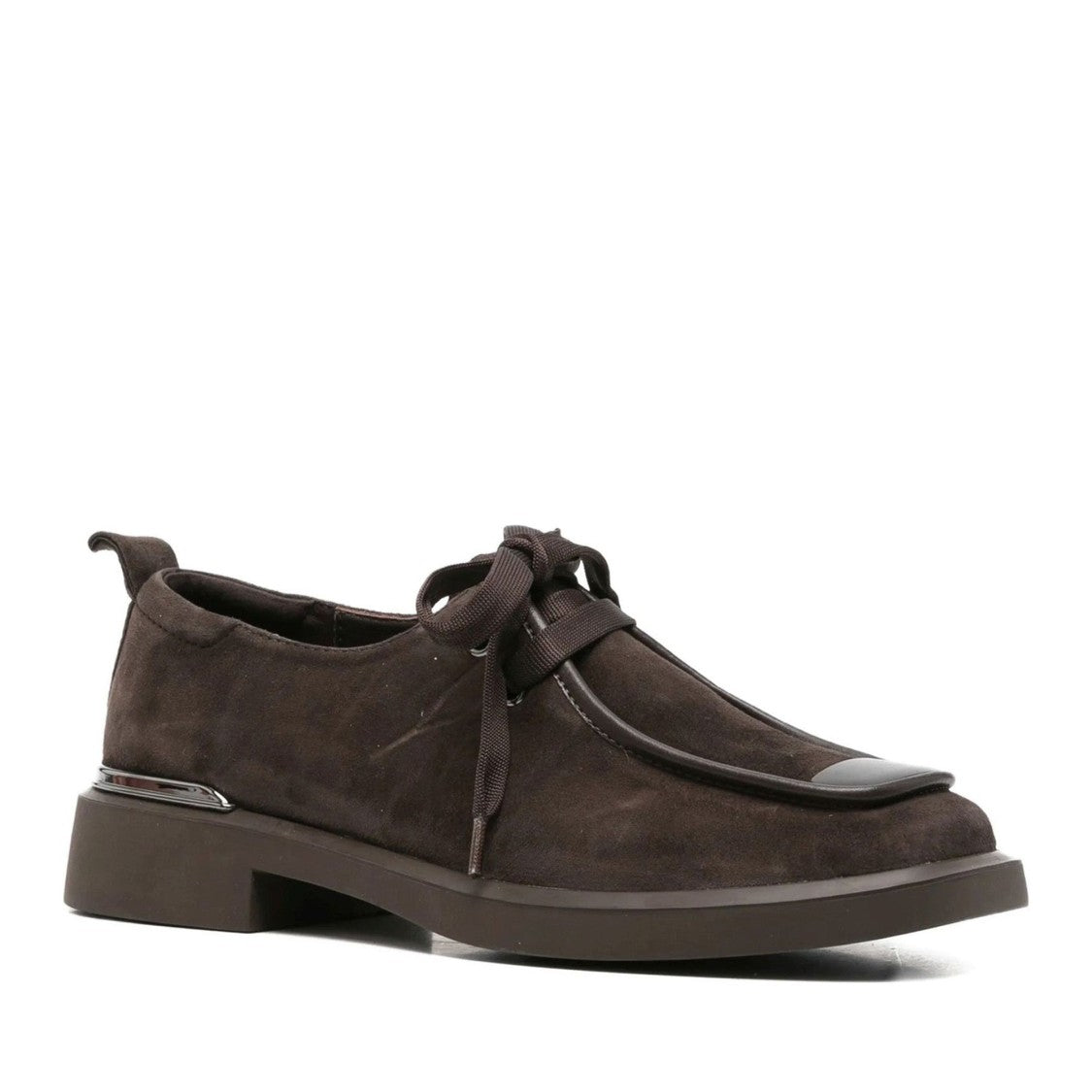 Linda Baumann Brown Rounded Square Toe Lace-Up Suede Flats