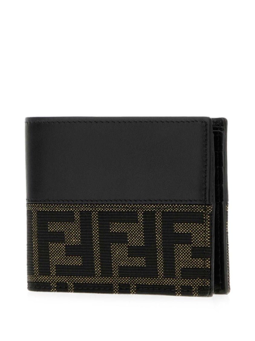 Fendi Ff Jacquard Wallet With Smooth Calfskin And Signature Fabric