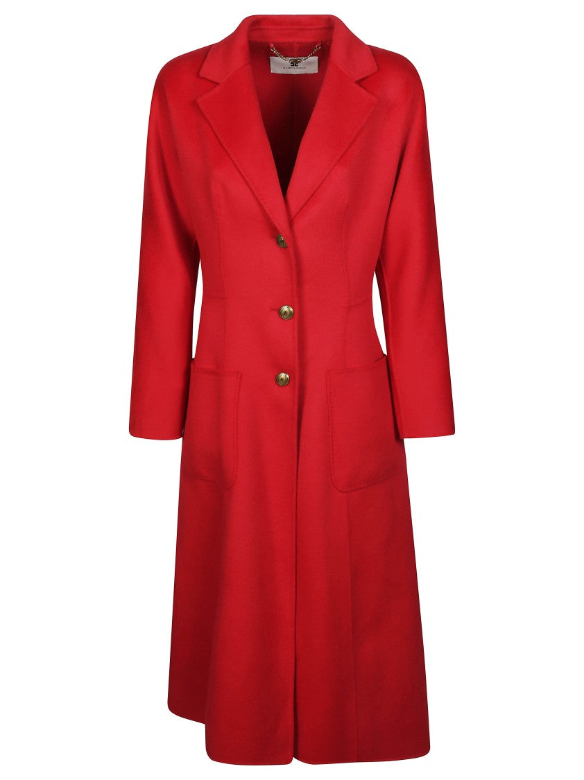 Elisabetta Franchi Belted Red Wool Tailored Coat