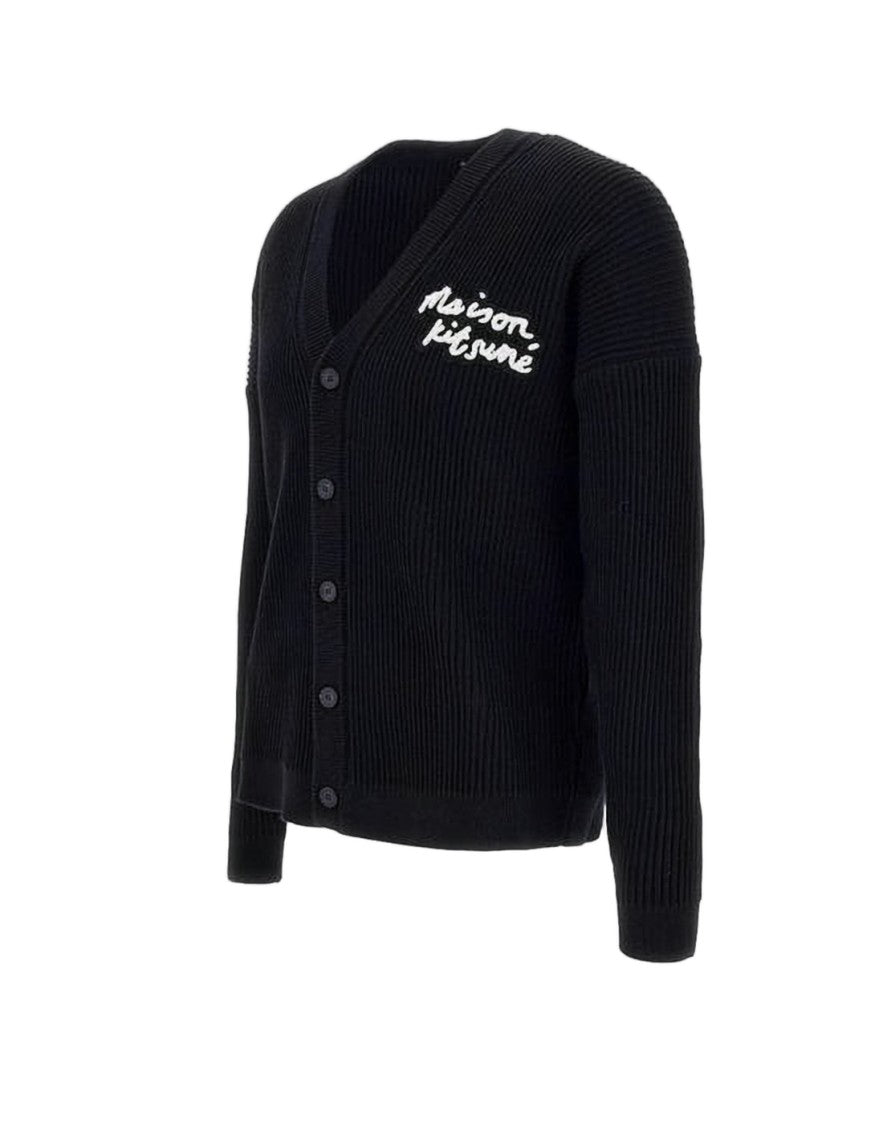 Maison Kitsuné Ribbed Knit Cardigan With Embroidered Detail
