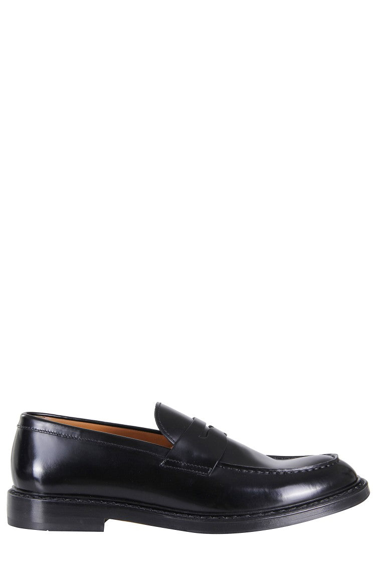 Doucal's Brushed Leather Penny Loafers With Topstitching