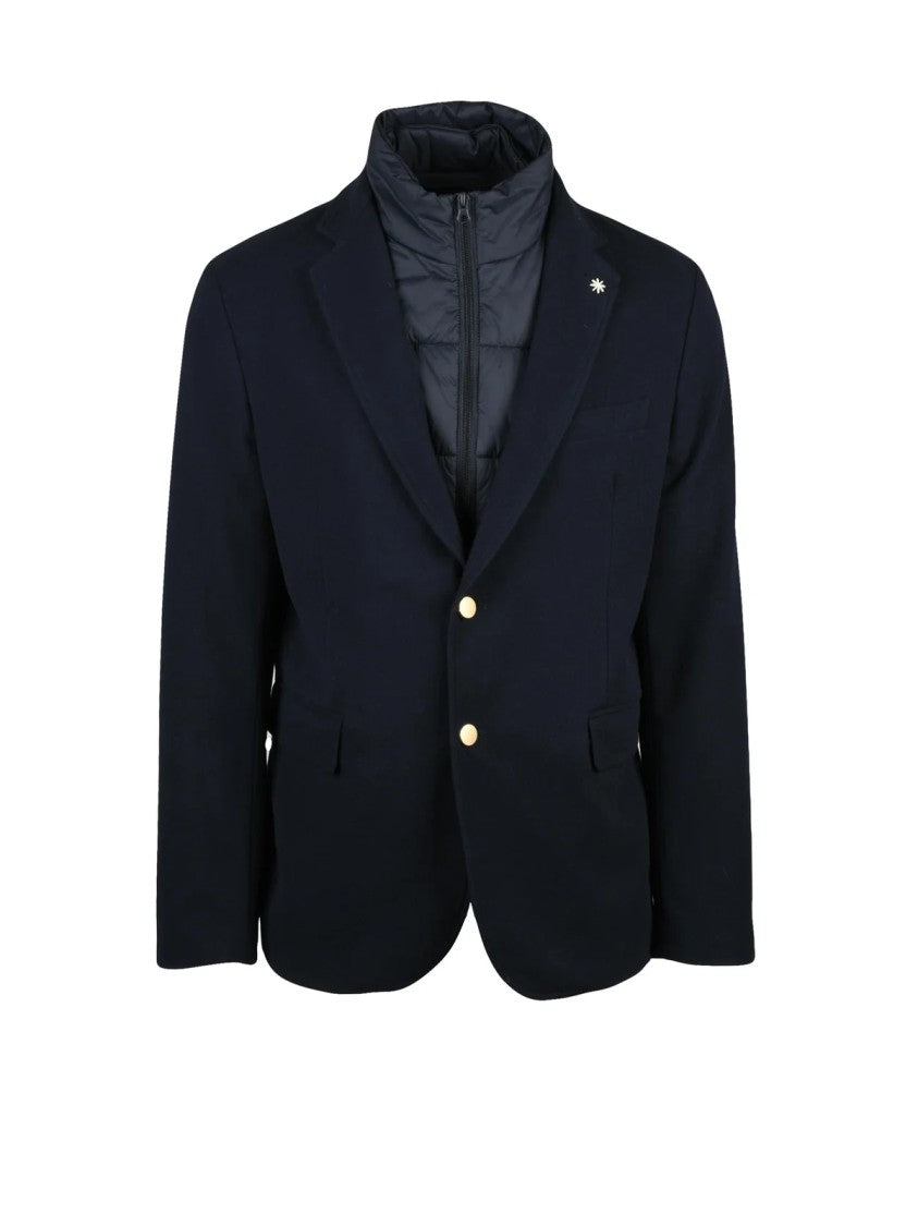 Manuel Ritz Blue Quilted Bib Insert Wool-Blend Blazer