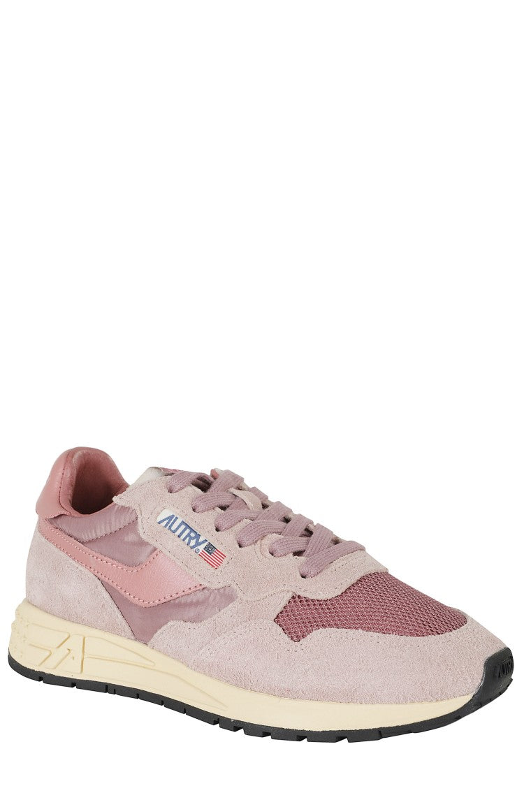 Autry Pink Reelwind Low Suede Inserts Leather Sneakers